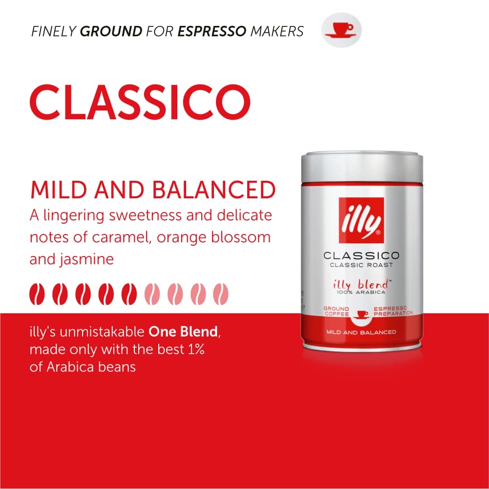 illy Coffee, Classico Ground Coffee, Medium Roast, Made From 100% Arabica Coffee Beans, 250g (Packing May Vary)