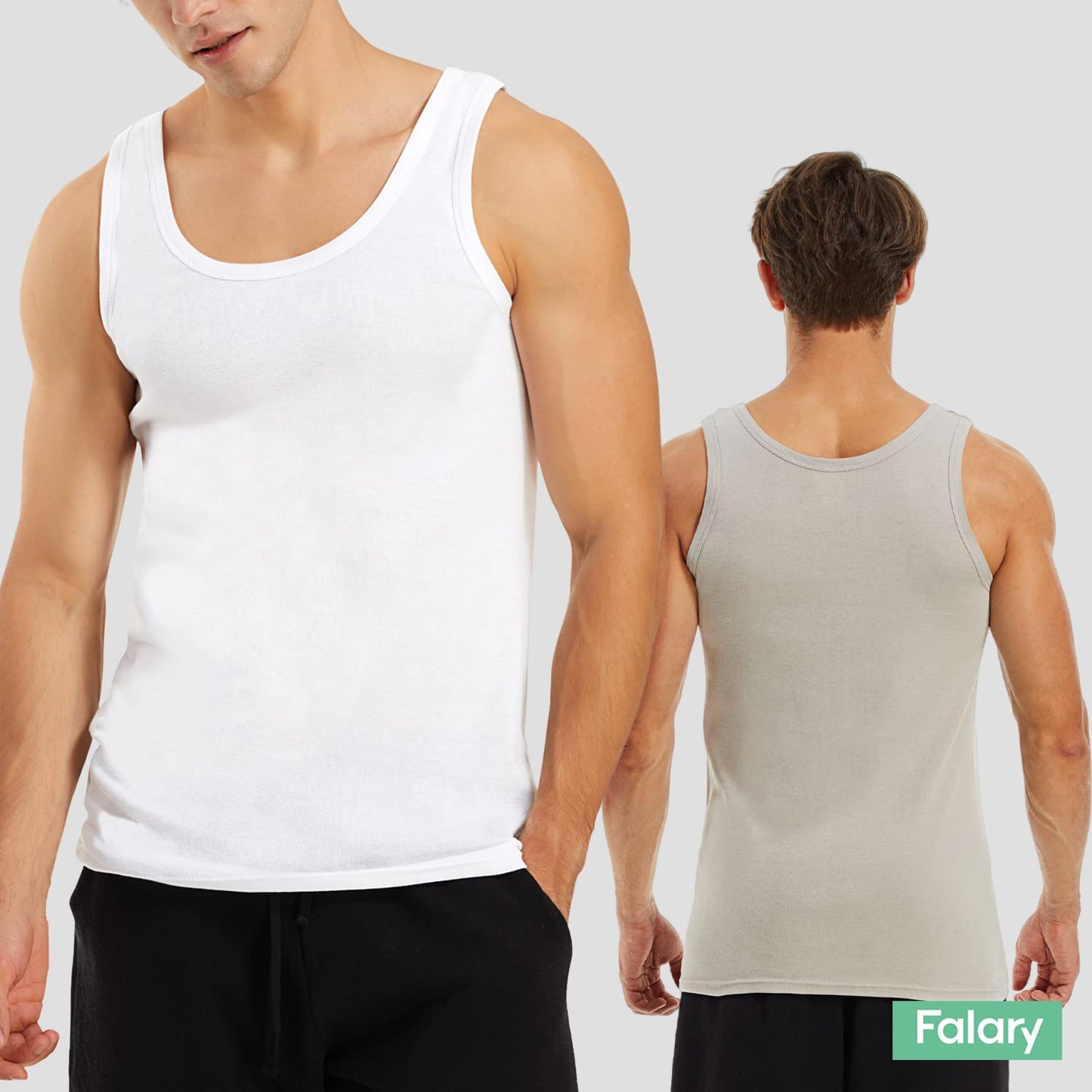 FALARY Mens Vest Tops Pack of 5 Tank Tops Fitted 100% Cotton Basic Plain Color Underwear and Colours Black White Grey Navy Olive 4XL