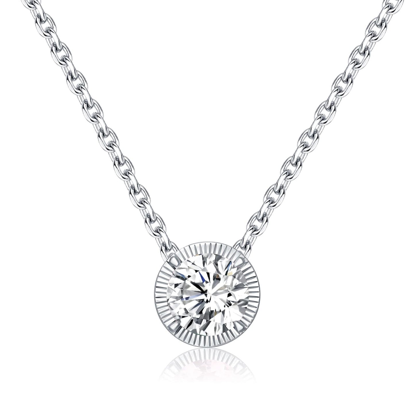 Qings April Moissanite Birthstone Necklace Sterling Silver White Diamond Pendant White Gold Shiny Cubic Zirconia Simple Chain Anniversary Wedding Necklaces Jewelry for Bride Fiancée