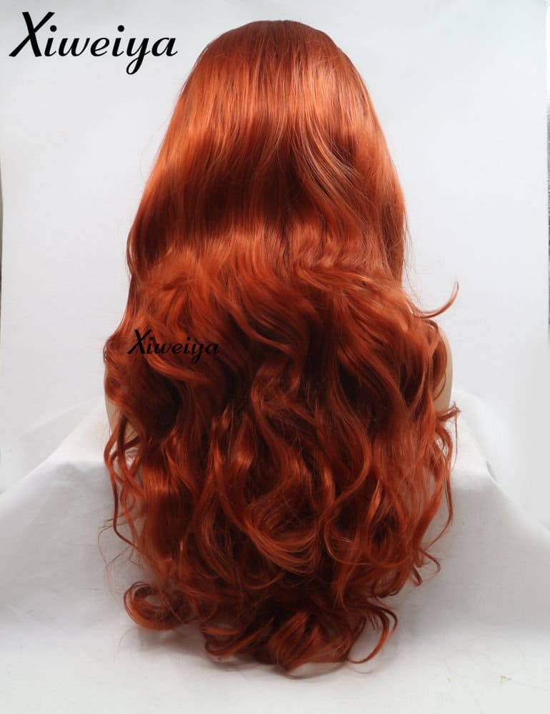 xiweiya Long Copper Red Synthetic Lace Front Wig Heat Resistant Body Wave Lace Front Wavy Wigs Free Part Natural Hair Wig for Women 24 Inch Fashion Glueless