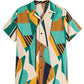 OYOANGLE Men's Casual Geo Graphic Print Short Sleeve Button Down Shirt Top Beach Shirts Green and White M