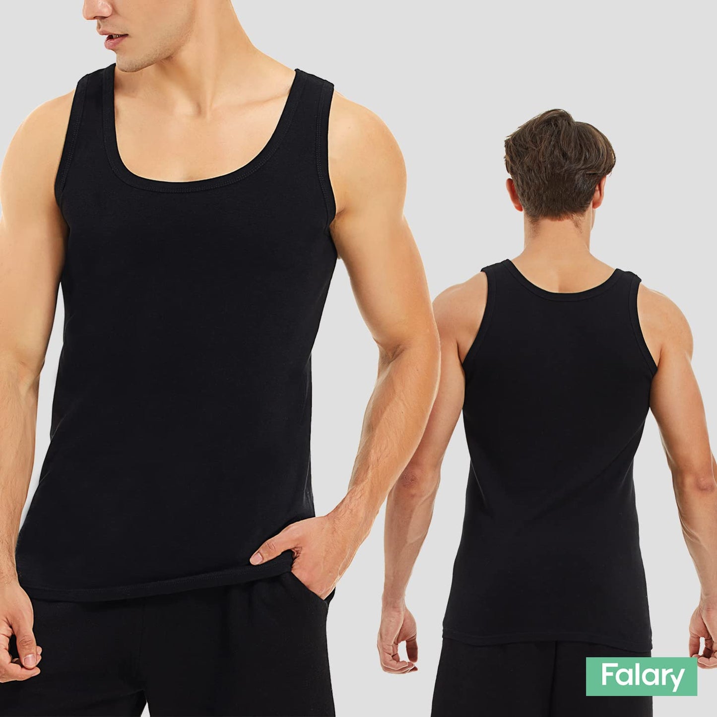 FALARY Mens Vest Tops Pack of 5 Tank Tops Fitted 100% Cotton Basic Plain Color Underwear and Colours Black Navy Grey S