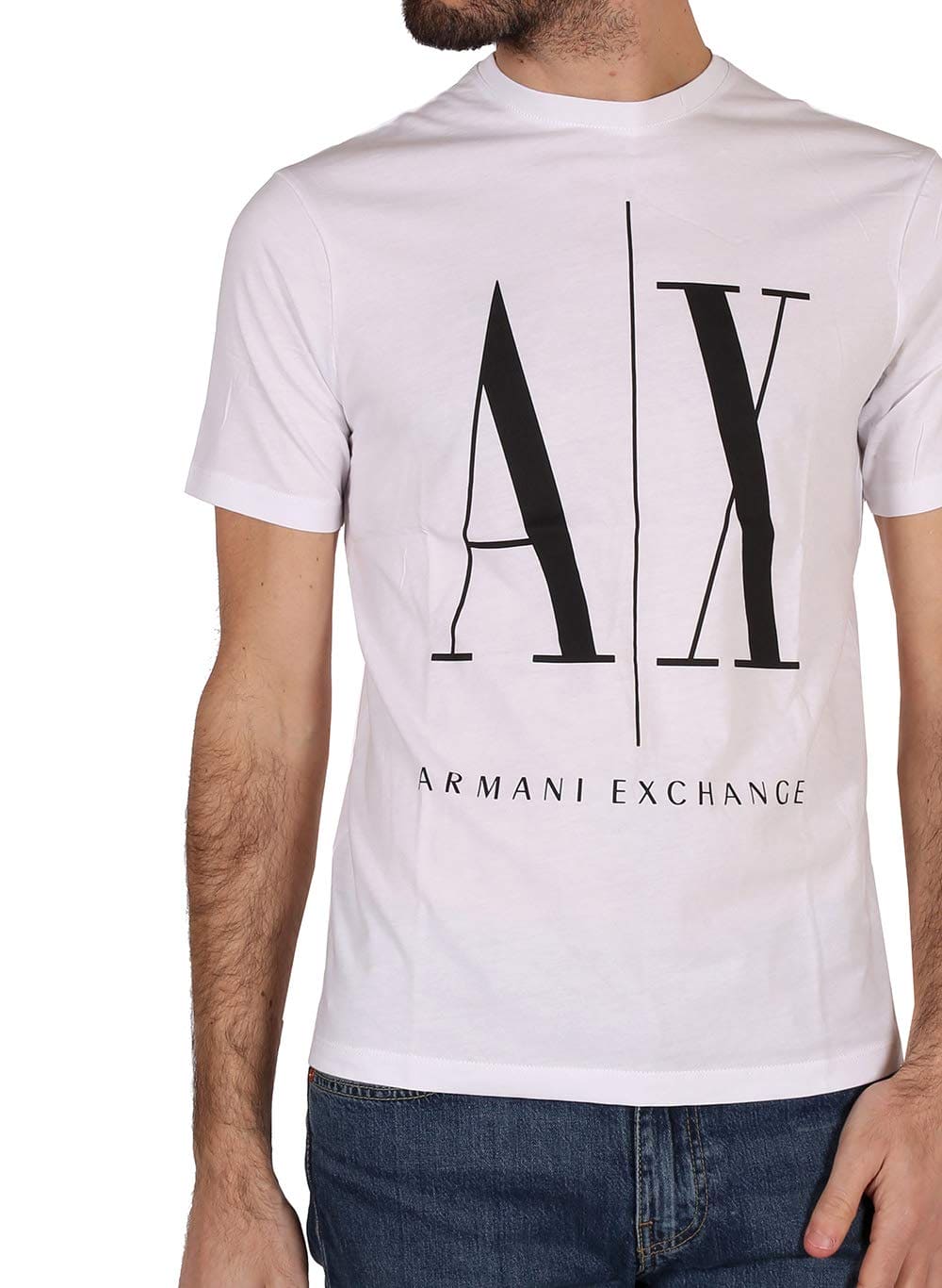 A|X ARMANI EXCHANGE mens Icon Graphic T-shirt T Shirt, White W/Black Print, Medium US