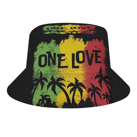 One Love Music Reggae Rasta Jamaican Men's Women's Bucket Hat Summer Vacation Travel Beach Sun Hat Packable Lightweight Outdoor Hat