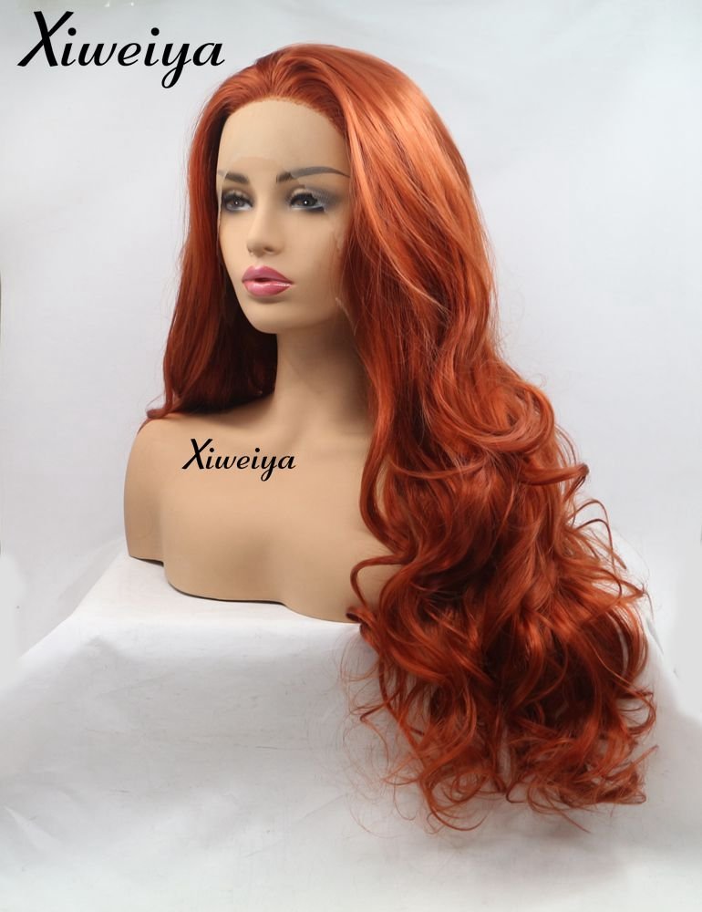 xiweiya Long Copper Red Synthetic Lace Front Wig Heat Resistant Body Wave Lace Front Wavy Wigs Free Part Natural Hair Wig for Women 24 Inch Fashion Glueless