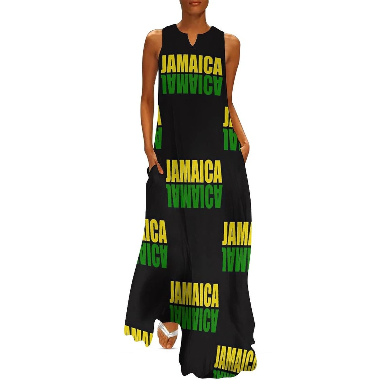 TAIZIYEAH Long Dress Jamaica Flag Women's Summer Casual Loose Dress Long Dress Short Sleeve for Girls Fashion Skirts L