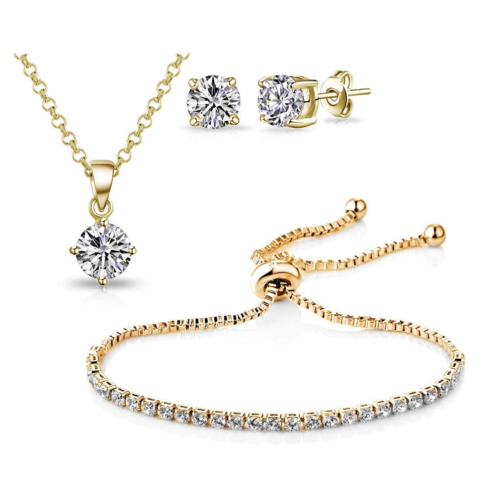 Philip Jones Gold Plated Solitaire Friendship Set Created with Zircondia® Crystals