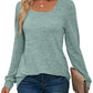 PANOZON Womens Long Sleeve Tops Ladies Square Neck Jumpers Sweatshirts Loose Fit Light Green XL