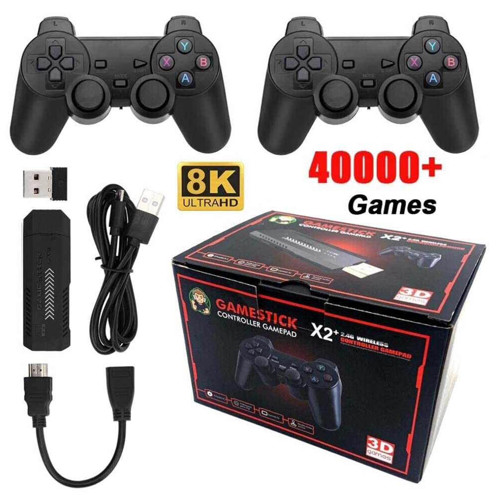 X2 Plus Game Stick Retro Console,Plug & Play Video Game Stick,with Dual 2.4G Wireless Controllers,Built in 40000+ games 128GB