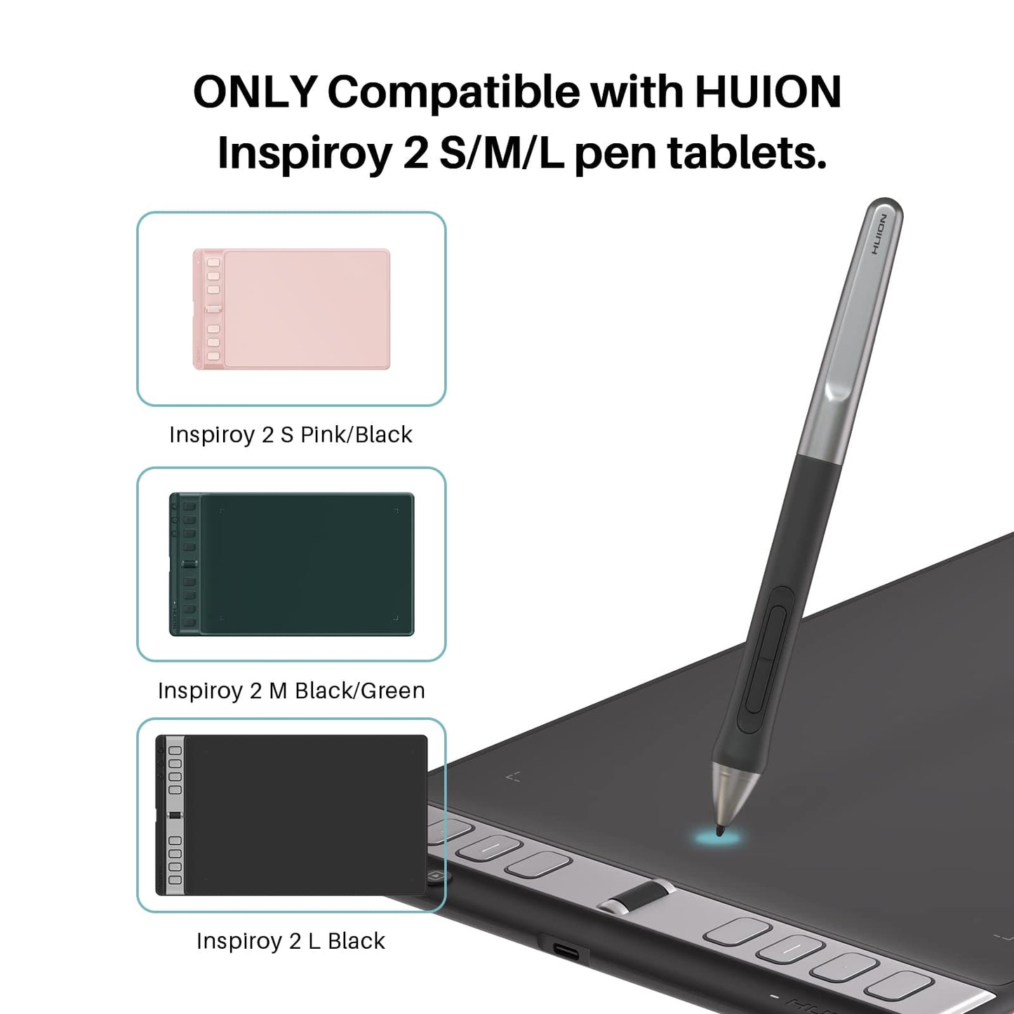 HUION Digital Pen PW110, PenTech 3.0 Battery-Free Stylus, with Anti-Slip & Sweatproof Silicone Grip, 2 Programmable Button, 8192 Levels Pressure Sensitivity, for Inspiroy 2 S/M/L Pen Tablet（Black）