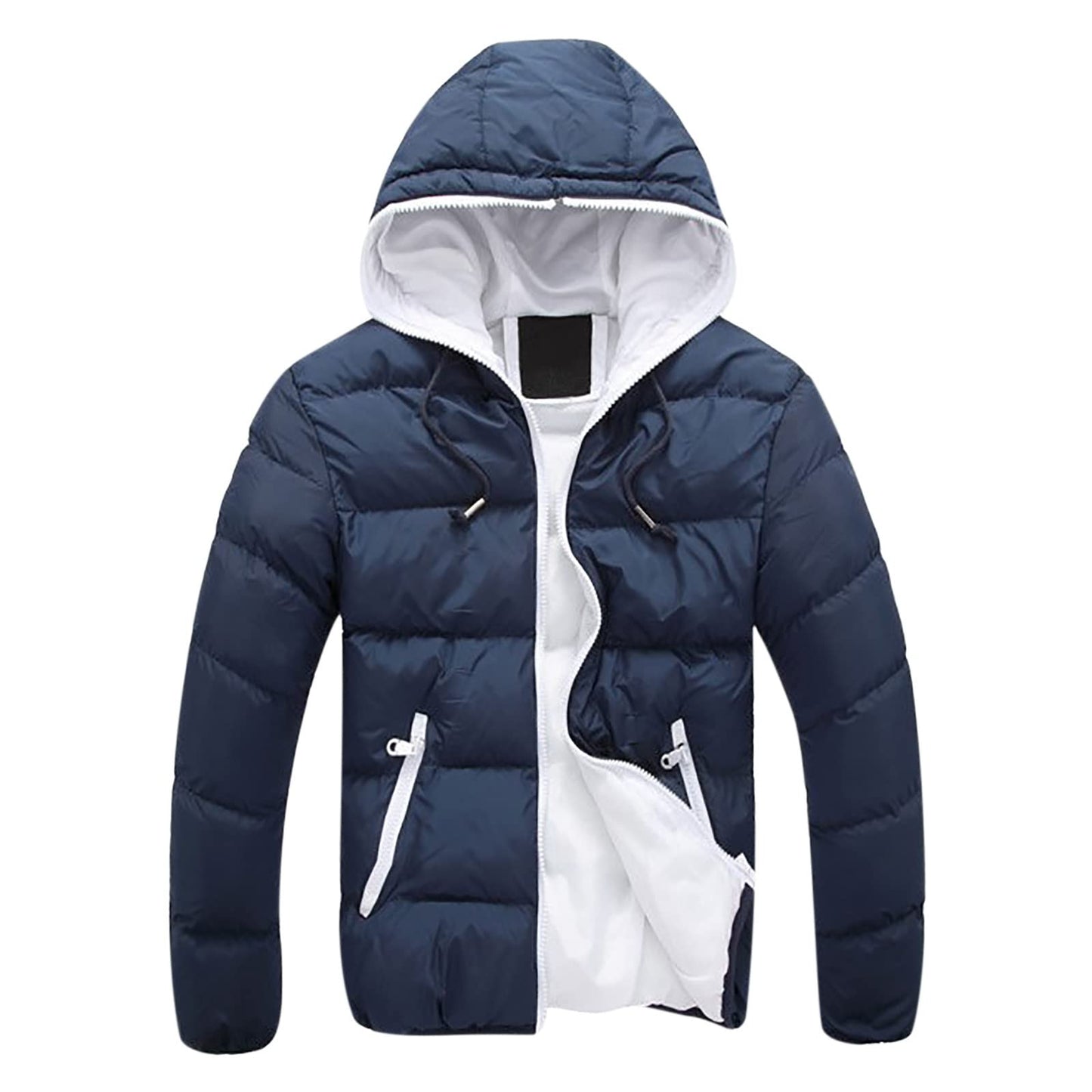 Mens Winter Coat with Hood,Mens Padded Jacket Hooded Heavyweight Warm Fashion Hoodie Sale Clearance Casual Solid Color Cotton Puffer Jacket Sale Clearance UK Size 10-20