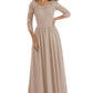 PAVERJER Pleated Taupe Mother of The Bride Dresses Long Chiffon Formal Dress Appliques Lace Gown with Sleeves Size 0