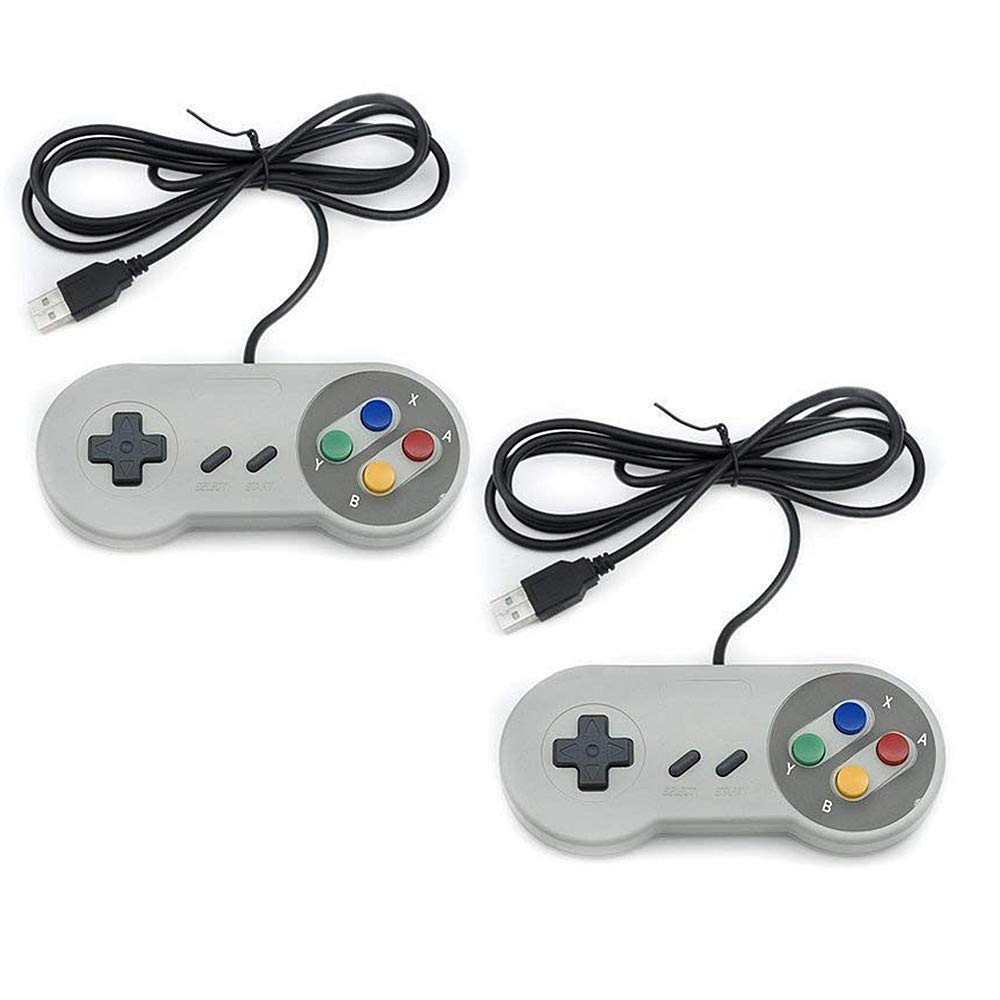 TRIXES Pack of 2 Wired USB Controllers - Compatible with SNES Emulators - Retro Gaming Joypads Gamepad - Suitable for Gaming PC, Computer, Laptop, Raspberry Pi