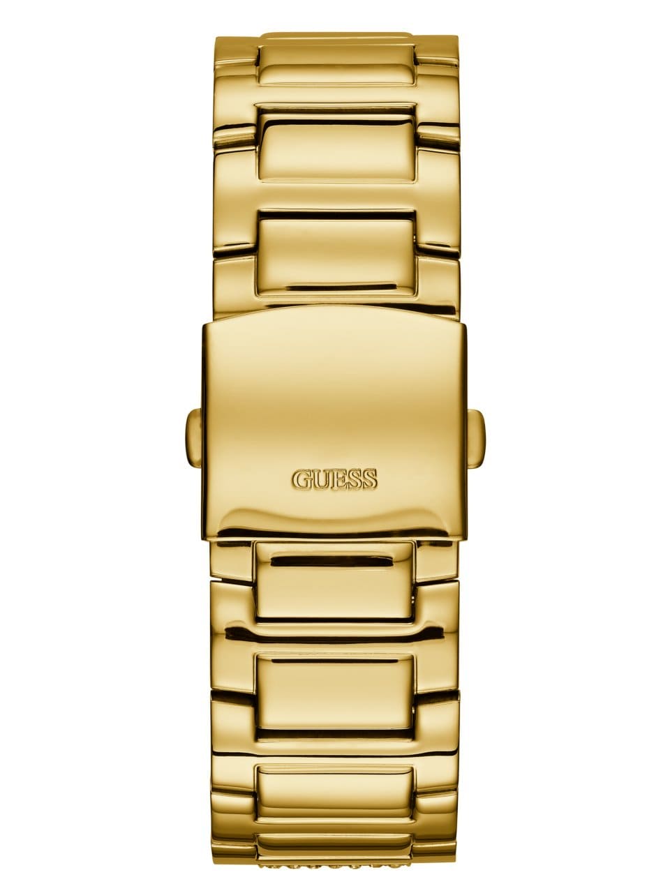 GUESS Stainless Steel Gold-Tone Crystal Embellished Bracelet Watch with Day, Date + 24 Hour Military/Int'l Time. Color: Gold-Tone (Model: U0799G2)