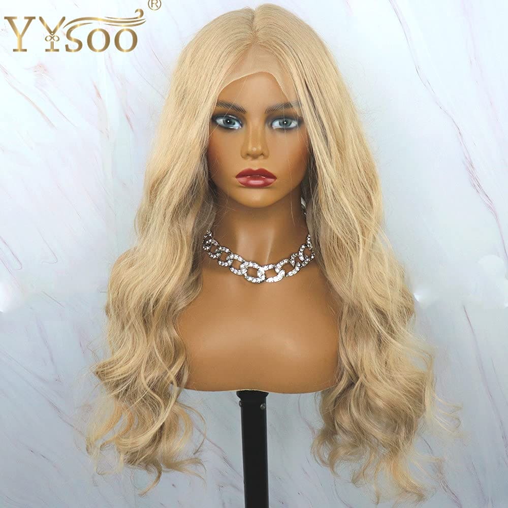 YYsoo Honey Blonde Lace Front Wigs 103 Body Wave Wig 13x4 Synthetic Futura Wigs for Black Women Heat Resistant Kanekalon Wet and Wavy Wigs with Baby Hair