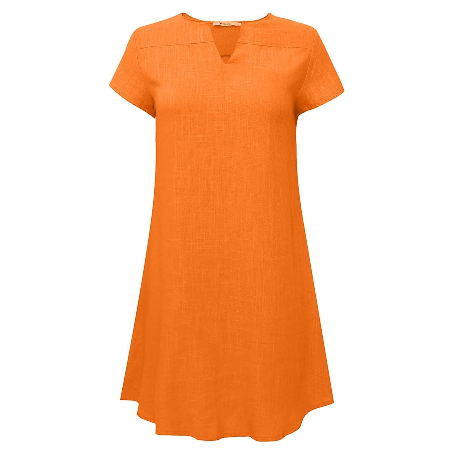 AMhomely Summer Dresses for Women UK Clearance Plus Size Cotton Linen V Neck Casual Short Sleeve T Shirts Dress Loose Midi Trendy Elegant Plain Beach Vocation Sundress, 1* Orange, XXL