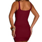 Kaximil Women's Sexy Bodycon Sleeveless Cut Out Ruched Tank Mini Club Party Dresses, Small, Wine Red