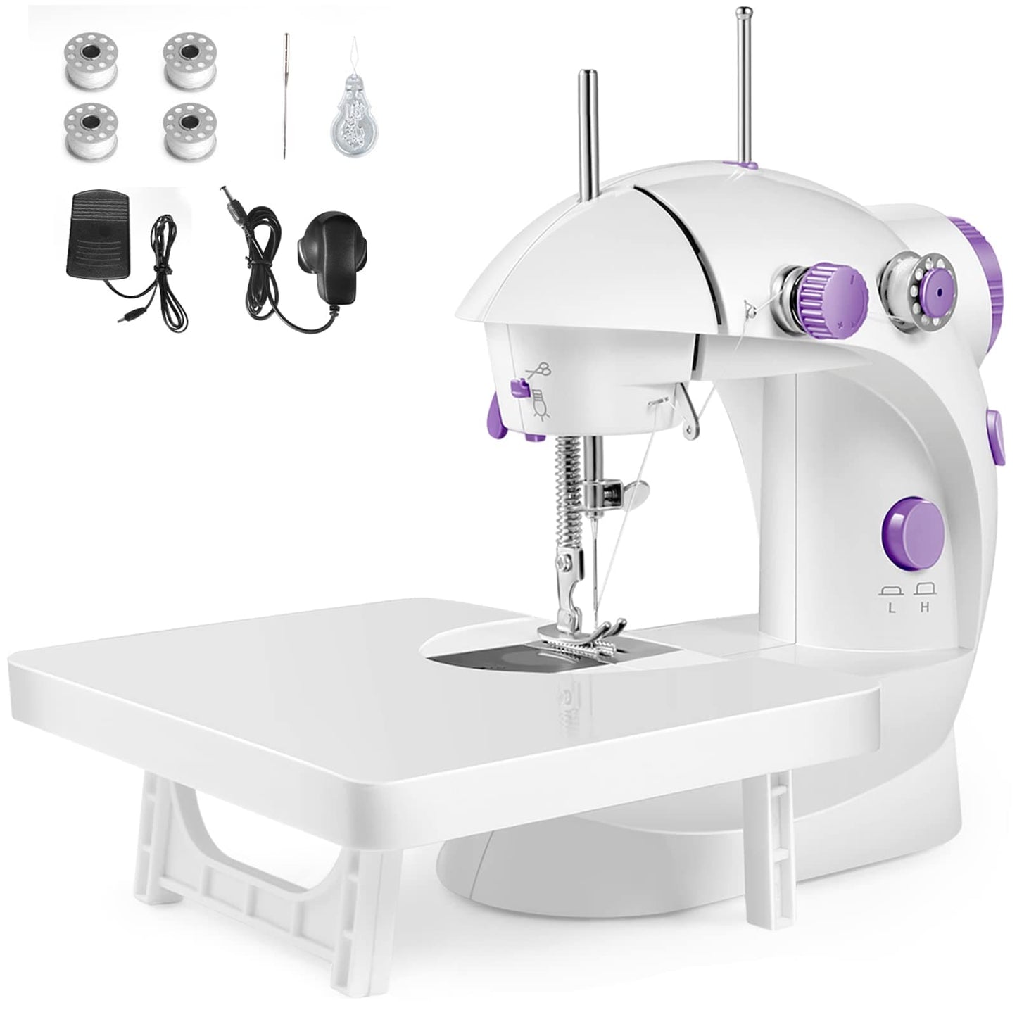 Controlofoul Mini Sewing Machine, Sewing Machine with Extension Table, Portable Sewing Machine for Beginners, Household Handheld Sewing Machine with Sewing Kits for Clothing, Handicraft, Rag dolls