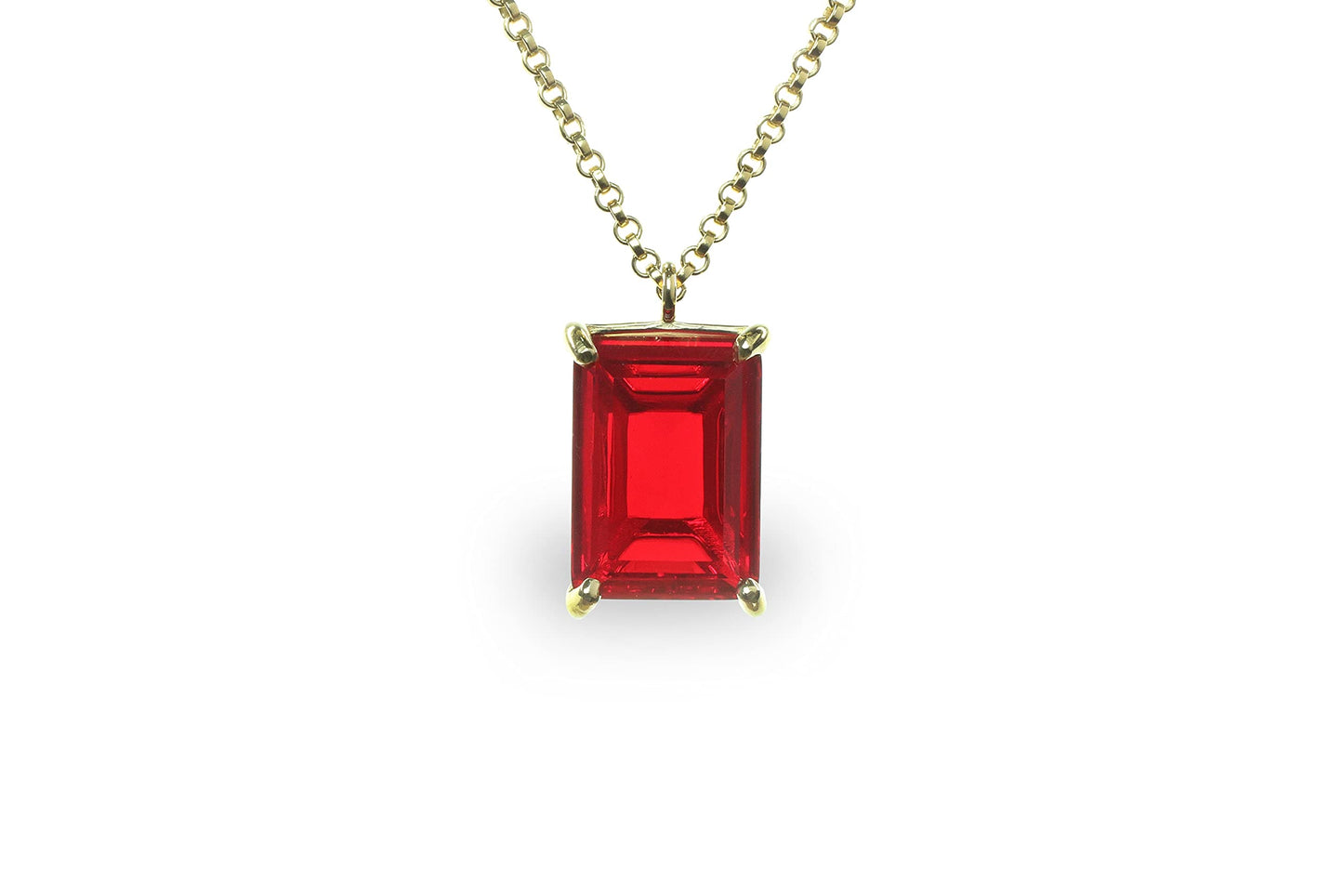 Vibrant Ruby Necklace in Gold - Rectangle Custom Pendant Necklaces for Women - July Birthstone Necklace, Fashion Jewelry Necklace, Anniversary Gift Necklace - Handmade