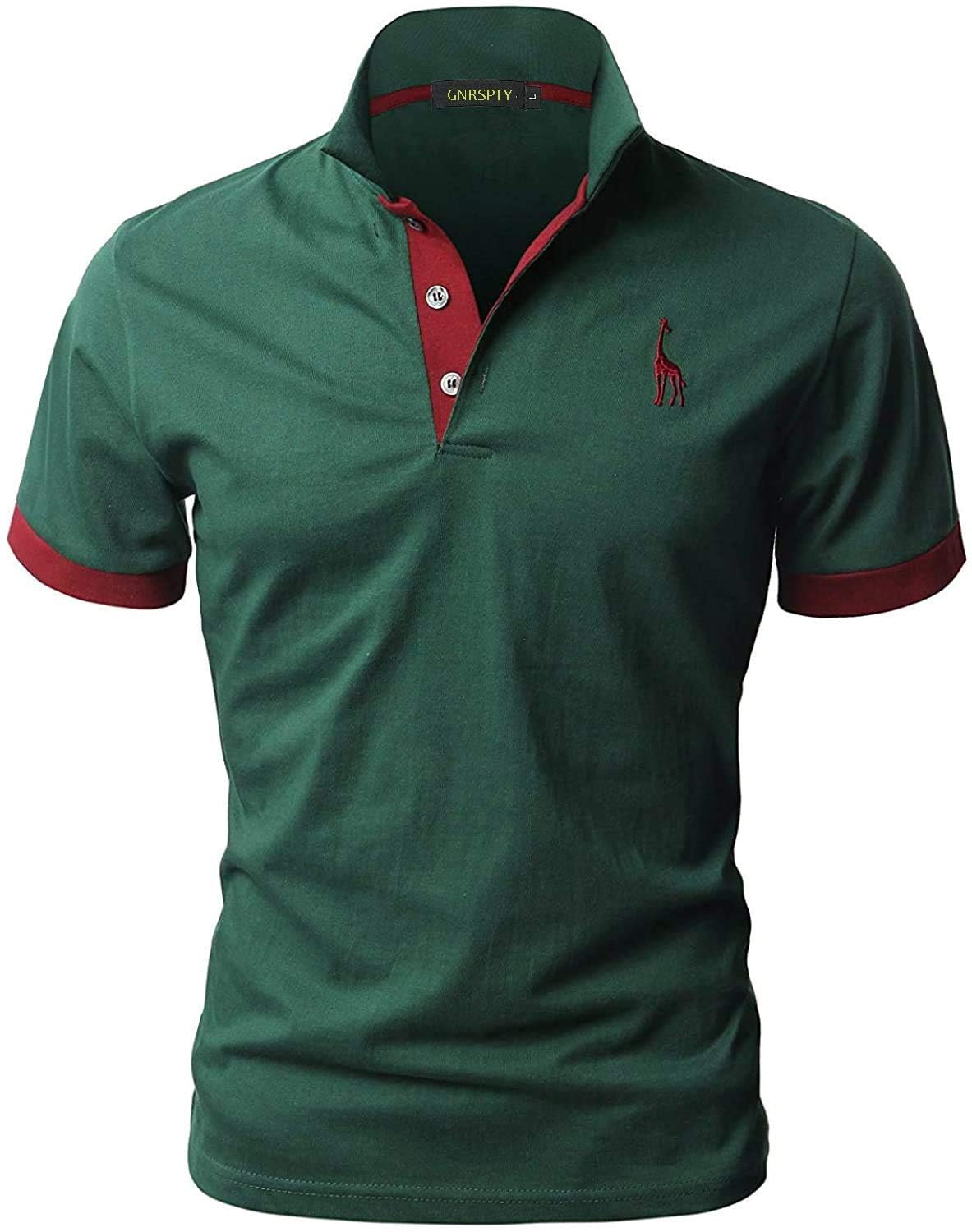 GNRSPTY Mens Short Sleeve Polo Shirts Classic Giraffe Embroidery Tennis T-Shirt,Green,XXL