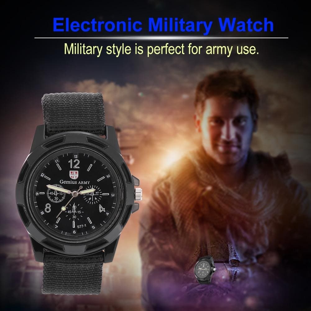 Electronic Digital Wristwatch Military Watch Males Army Durable Nylon Band Sport Wrist Watches(Black)