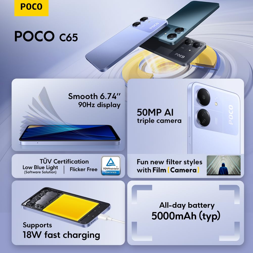 Xiaomi POCO C65 Black-Smartphone 8+256G-MediaTek Helio G85 processor,Smooth 6.744”90Hz display,18W fast charging(UK Version+2 Years Warranty)