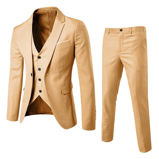 Men's 3 Piece Suit Elegant Solid One Button Slim Fit Single Breasted Business Wedding Party Blazer Jacket Vest Pants Set