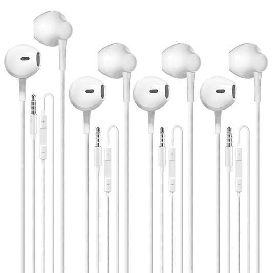 SHDKJXH Wired Earbuds Headphones 4 Pack, 3.5mm Jack Ear Buds with Microphone and High Sound Quality, Headphones Compatible with Computer Laptop iPad and Android Phones in School Office and Home