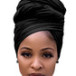 Harewom Black Hair Wrap for Women Long Stretch Jersey Head Scarf Summer Breathable Lightweight Turban Solid Color