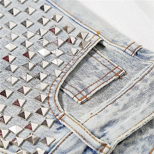 Generic Womens Ripped Denim Shorts High Waist Stretch Frayed Raw Hem Jeans Shorts Trendy Casual Rhinestone Tassel Fringe Boyfriends Hotpants Half Pants Summer Sexy Short Jeans with Pockets