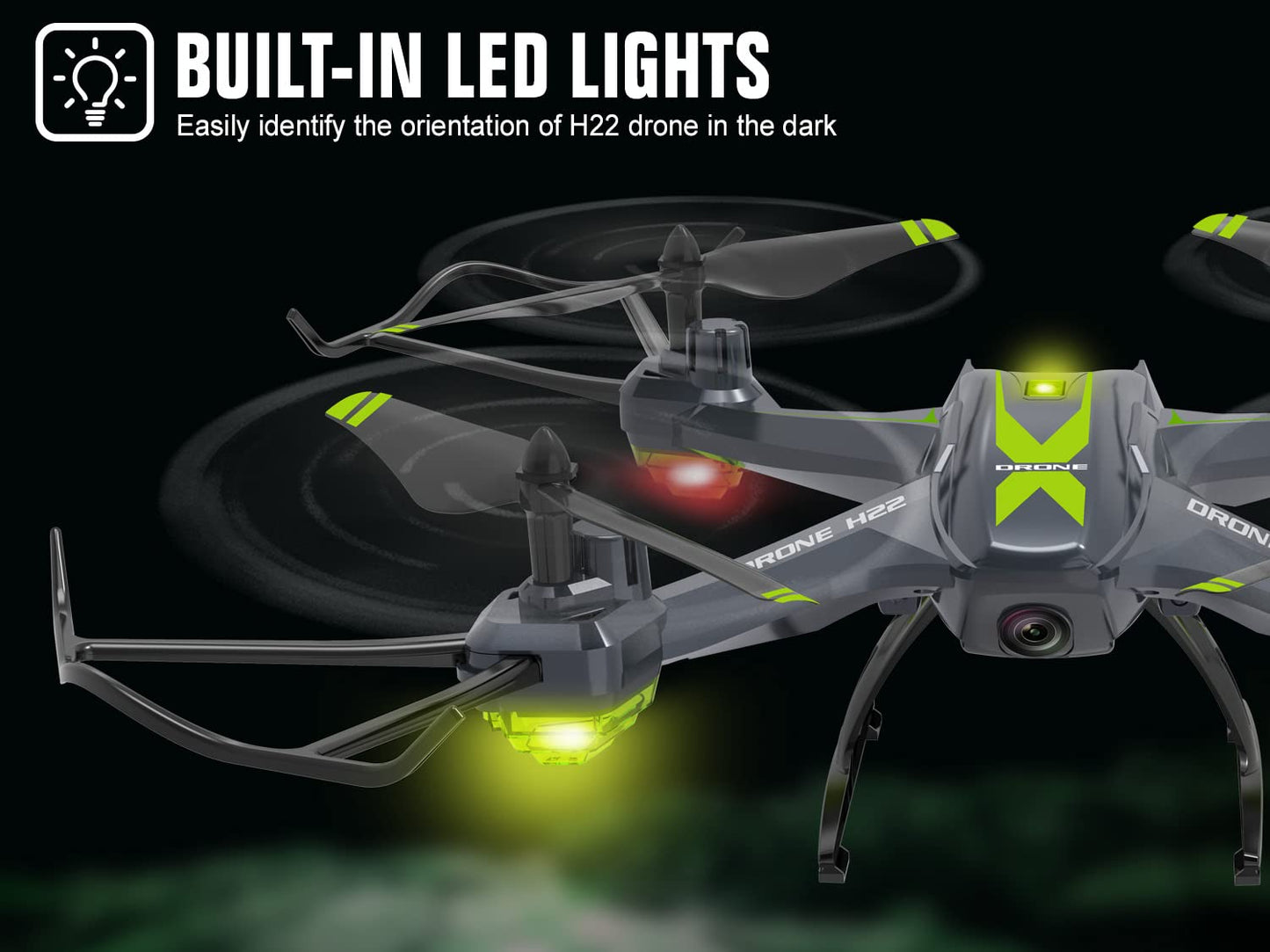 H22 Drone for Kids Adults with Camera, 1080P HD FPV Camera Drone with LED Lights, 26-30 Mins Flight Time and 2 Modular Batteries, RC Quadcopter Mini Drone Toy Gifts for Boys Girls Beginners