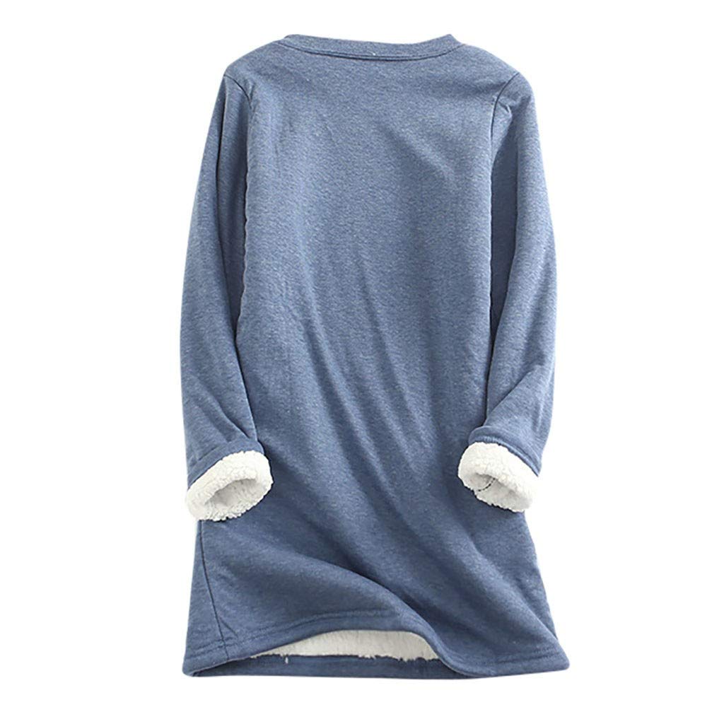 AMhomely Women's Jumpers Fleece Winter Warm Long Sleeve Sweater Lined Crewneck Sweatshirt Tops Autumn Casual Pullover Blouses Ladies Christmas Jumper Sweatshirts Loose Sportswear Tops, Blue, XL