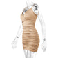 Zesoyne Womens Sexy Mini Dress Bodycon Ruched Tank Dress Spaghetti Strap Vneck Party Club Short Wrap Cami Dress Clubwear Medium Khaki