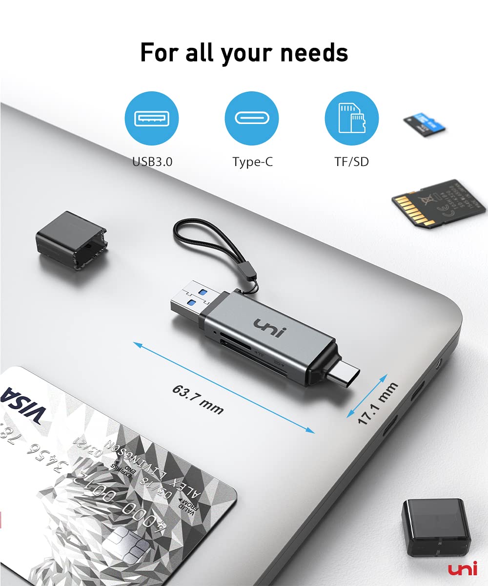 SD Card Reader, uni USB C Memory Card Reader Adapter USB 3.0, Supports SD/Micro SD/SDHC/SDXC/MMC, Compatible with iPhone 15 Pro, MacBook Pro/Air, iPad Pro 2021, Galaxy S22, Pixel, XPS 13, etc.