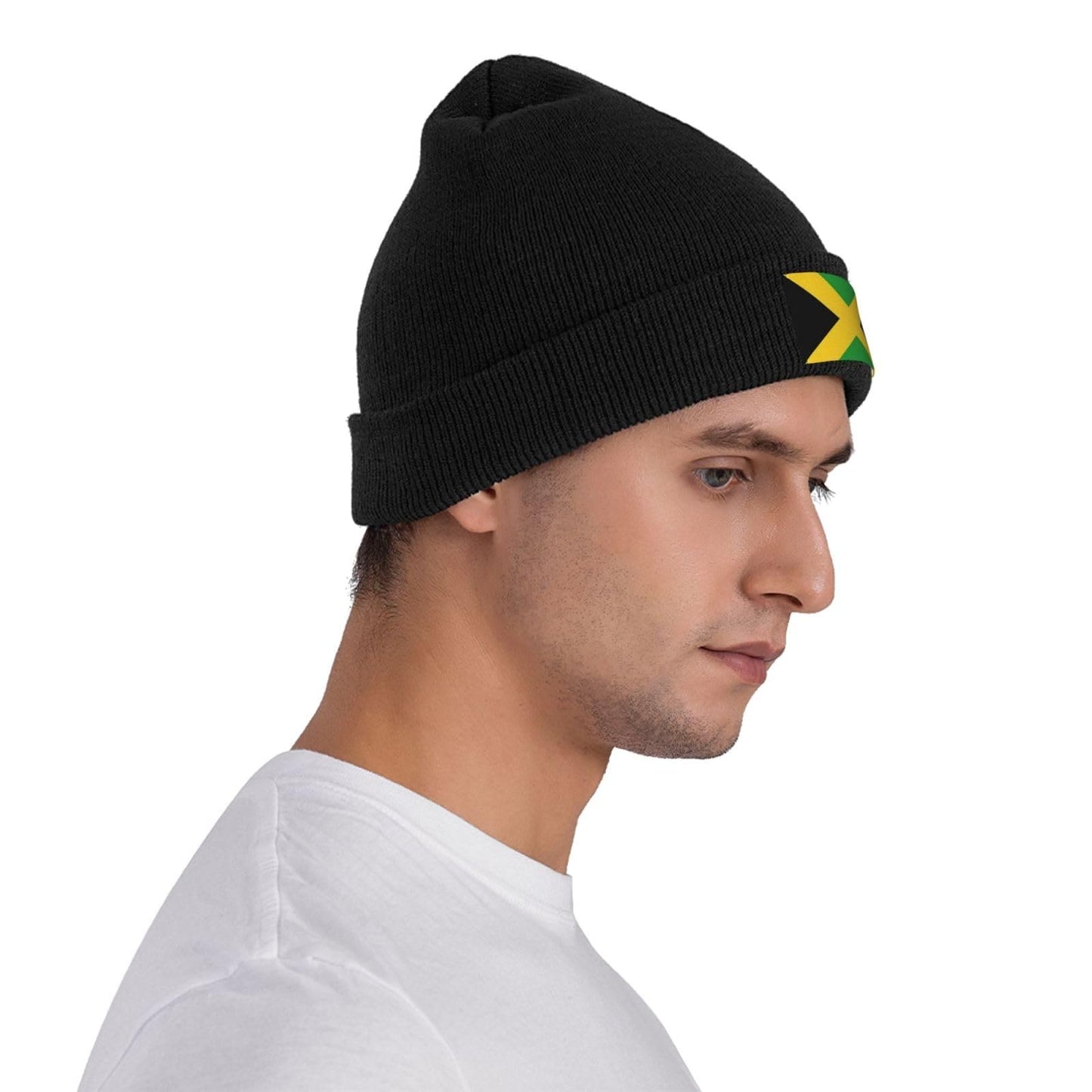 Cute Jamaica Flag Knit Hat Soft Classic Stretchy Ski Beanie Cap Winter Jamaican Warm Hats for Women Men Black