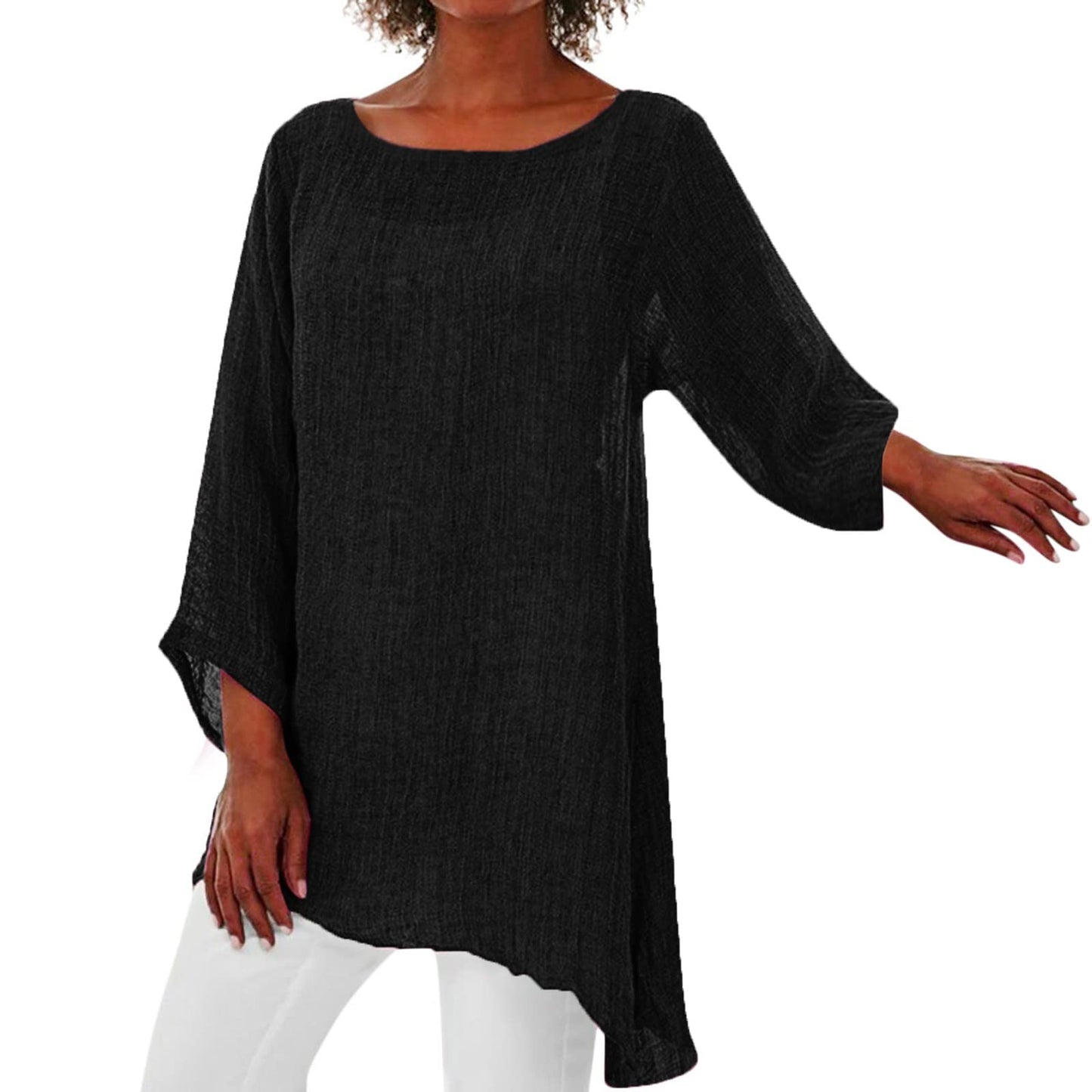 Angxiwan Clearance Items Items Under 2 Pounds Gifts Women's Blouses & Shirts Women Plus Size Long Sleeve Irregular Hem Baggy Blouse Shirt Ladies Summer Tunic Tops Black