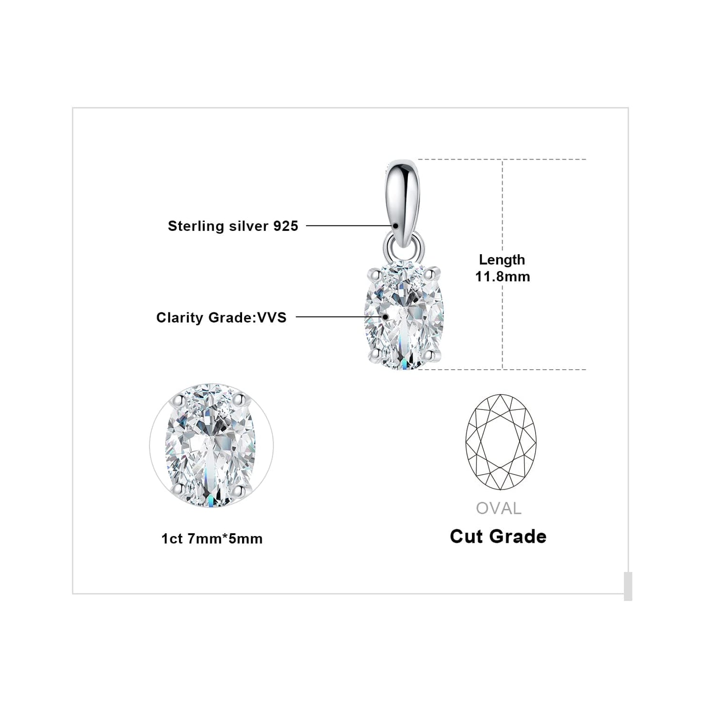 JewelryPalace Oval Cut 8 * 6mm 1ct Moissanite Solitaire Pendant Necklace for Women, Classic Simulated Diamond 925 Sterling Silver 14k White Gold Plated Necklaces for Her VVS D-F, 18 Inch Box chain