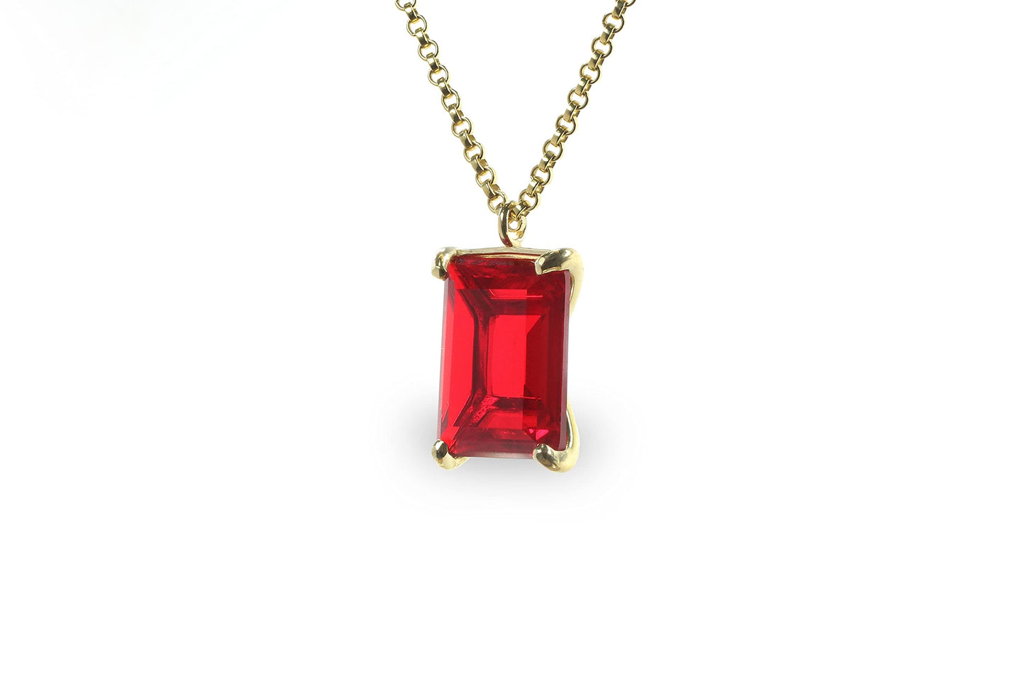 Vibrant Ruby Necklace in Gold - Rectangle Custom Pendant Necklaces for Women - July Birthstone Necklace, Fashion Jewelry Necklace, Anniversary Gift Necklace - Handmade