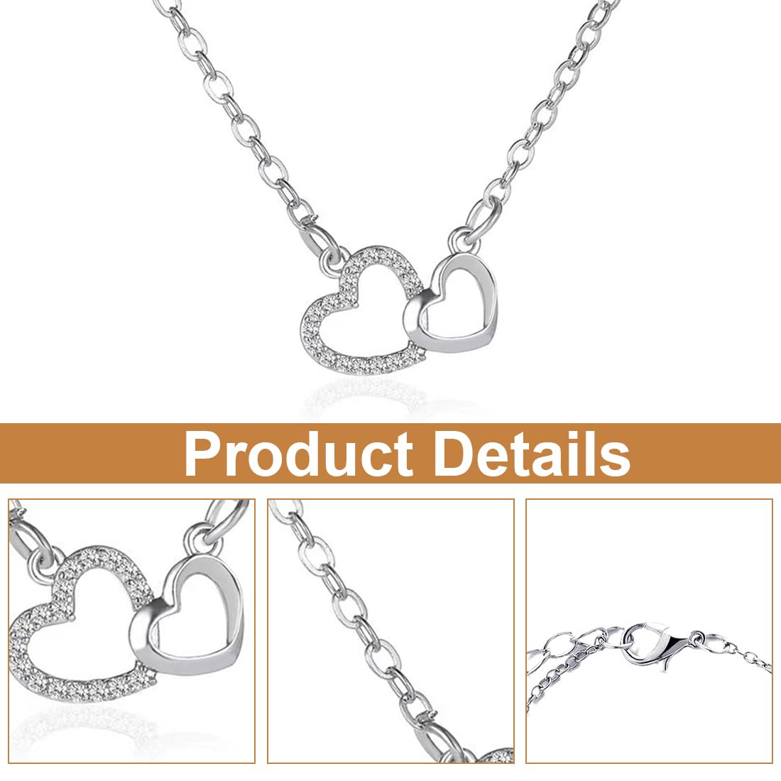 MenYiYDS - LADIES NECKLACE HEART NECKLACE 925 STERLING SILVER INTERTWINED HEARTS LADIES NECKLACE WITH PENDANT FOR GIRLS WOMEN,JEWELLERY SILVER 925 LADIES,5A ZIRCONIA,GIFTS FOR WOMEN