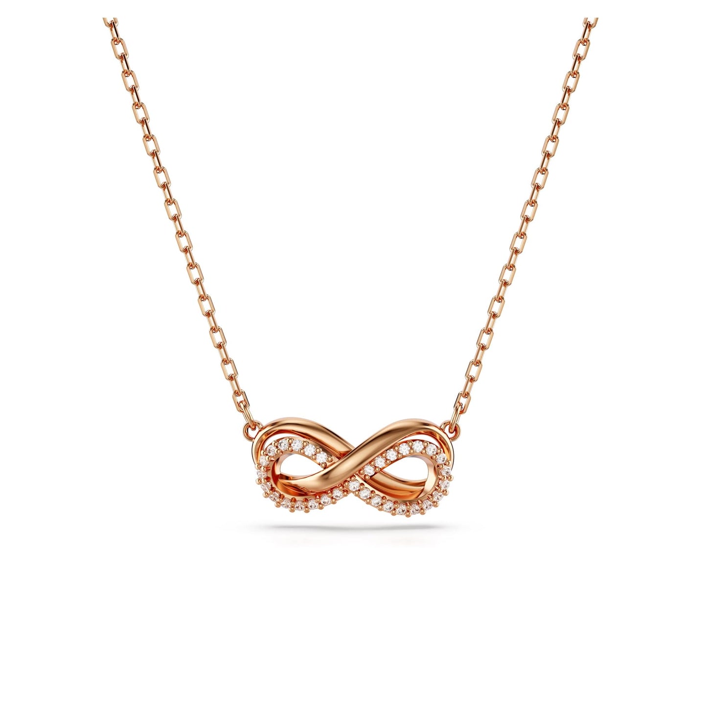 Swarovski Hyperbola pendant, Pavé, Infinity, White, Rose gold-tone plated