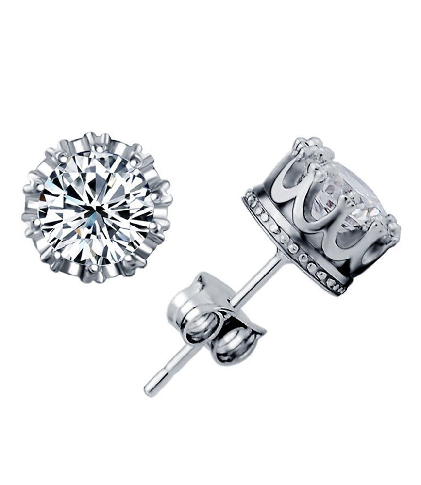 Celebrity Jewelry Shining AAA Cubic Zirconia Crown Solitaire Stud Earrings for Women