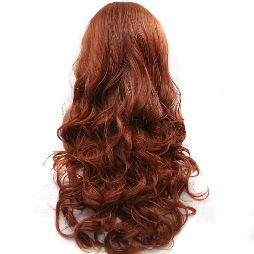 BESTUNG Glueless Copper Red Lace Front Wigs For Women 24 Inches Long Natural Wavy Free Part Lace Front Wigs Heat Resistant Synthetic Hair Wig for Women (copper red)