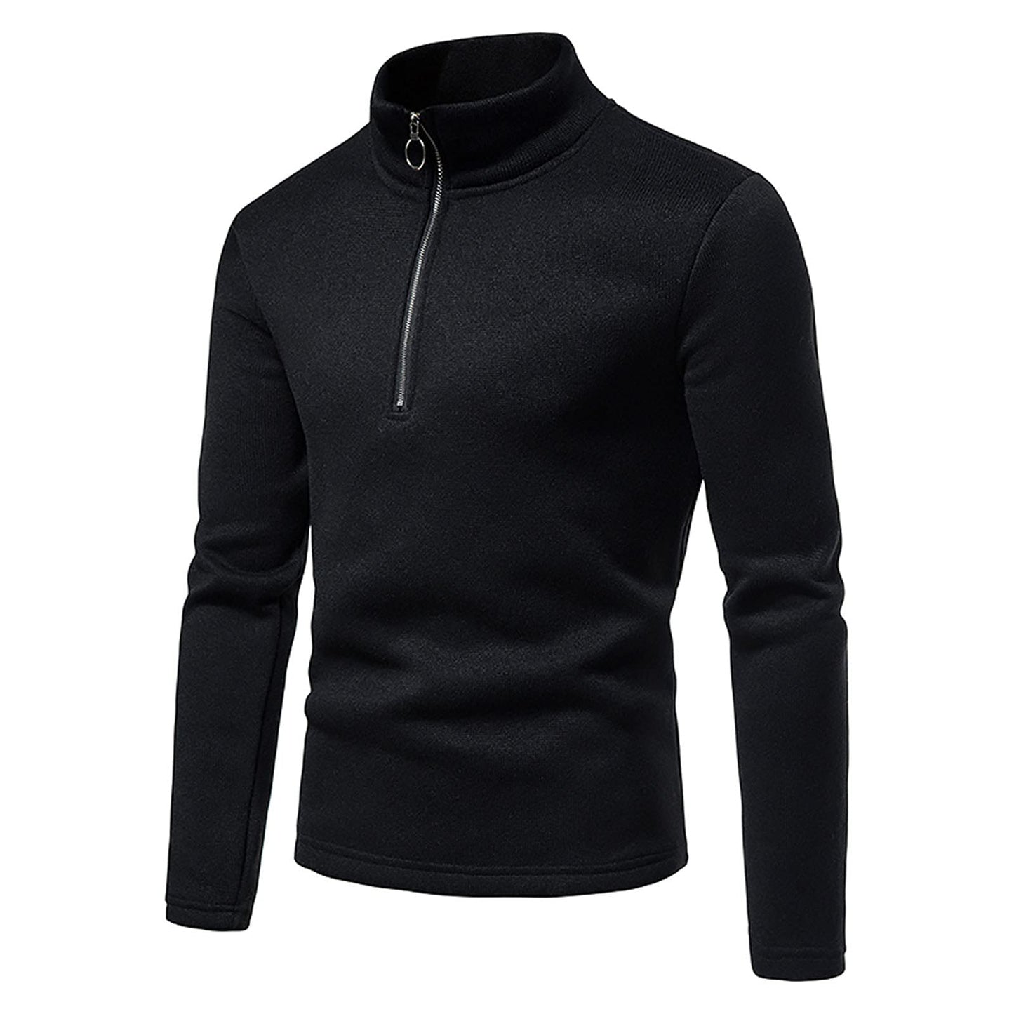 Long Sleeve Polo Shirts Mens UK Clearance Turtleneck Jumpers 1/4 Zip Henley T Shirt Regular Fit Winter Tops Plain Sports Gym Running Pullover Sweatshirt Blouse Sweat Tops Size S-XXL Black