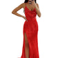 PAVERJER Sequin Prom Dresses for Teens 2024 Mermaid Formal Dress Long Cowl Neck Evening Party Gown with Slit Red Size 8