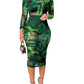 Women's Sexy See Through Sheer Mesh Long Sleeve Floral Midi Cover Up Dress Crop Tank Tops Skirt 3 Piece Outfits Set Green S