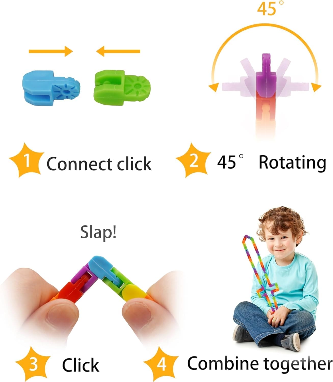 Ganowo Rainbow Fidget Toys Wacky Tracks Snap Click for Kids Students School Finger Sensory Snake Cube Toys Valentines Fidgets Class Gifts for Adults Children Stress Relief ADD ADHD Autism