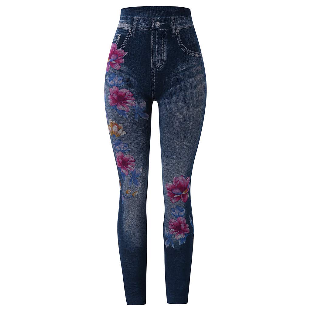 Jeans for Women UK High Waist Stretch Embroidery Print Jeggings Sexy Fashion Faux Denim Slim Trousers Ladies Autumn Hot Jeans Soft Pro Skin Comfy Denim Trousers Casual Pants