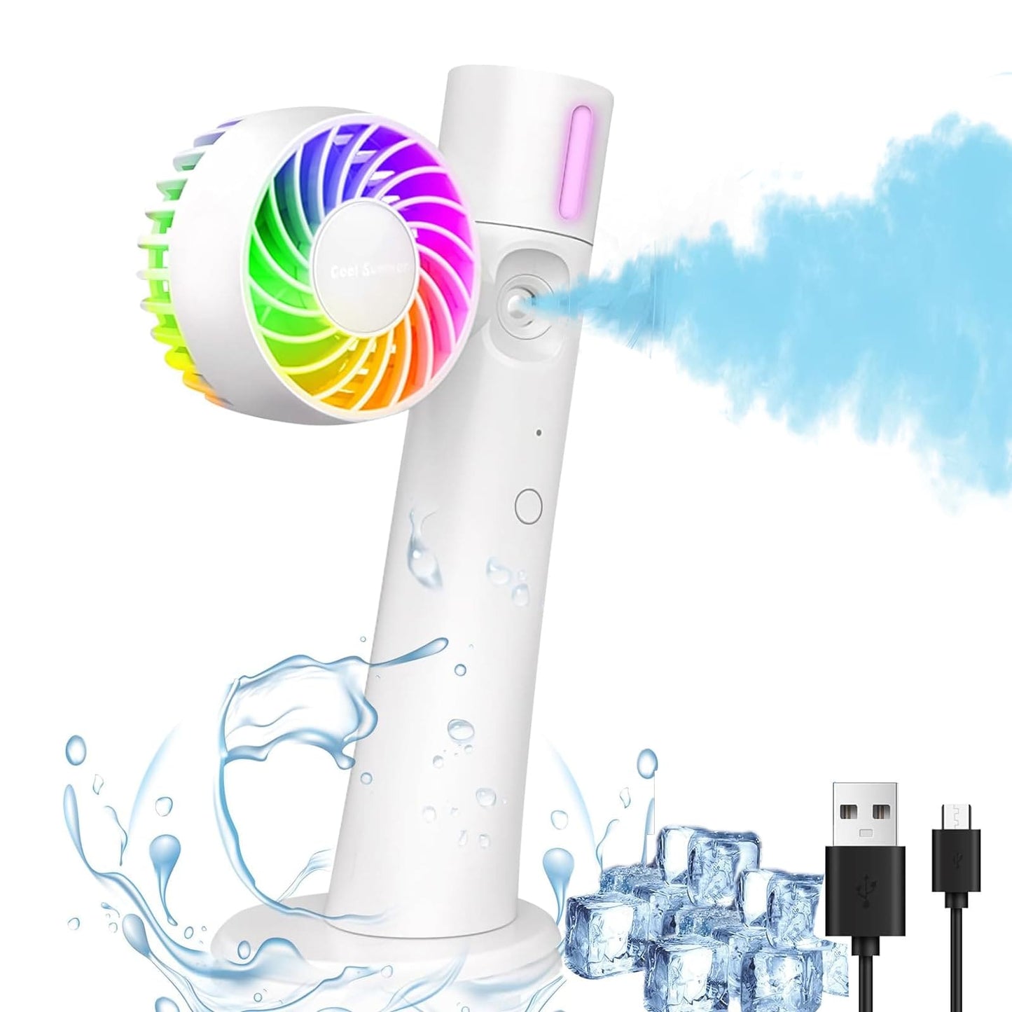 Gofemial Handheld Fan Portable Mini Misting Fan, USB Handheld Personal Mister Fan Rechargeable with LED, 3 IN 1 Battery Operated Spray Water Mist Fan, Mini Fans for Makeup Travel Outdoors Disney