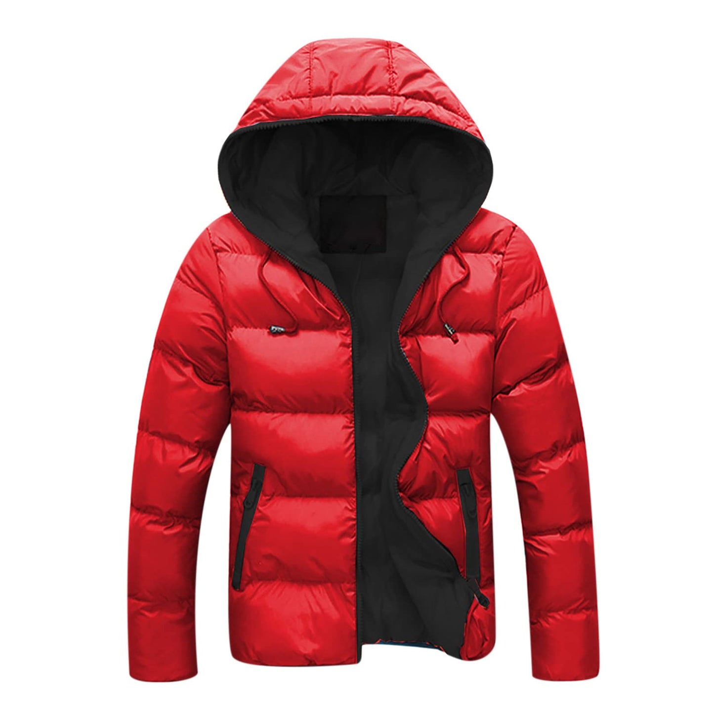 Mens Winter Coat with Hood,Mens Padded Jacket Hooded Heavyweight Warm Fashion Hoodie Sale Clearance Casual Solid Color Cotton Puffer Jacket Sale Clearance UK Size 10-20