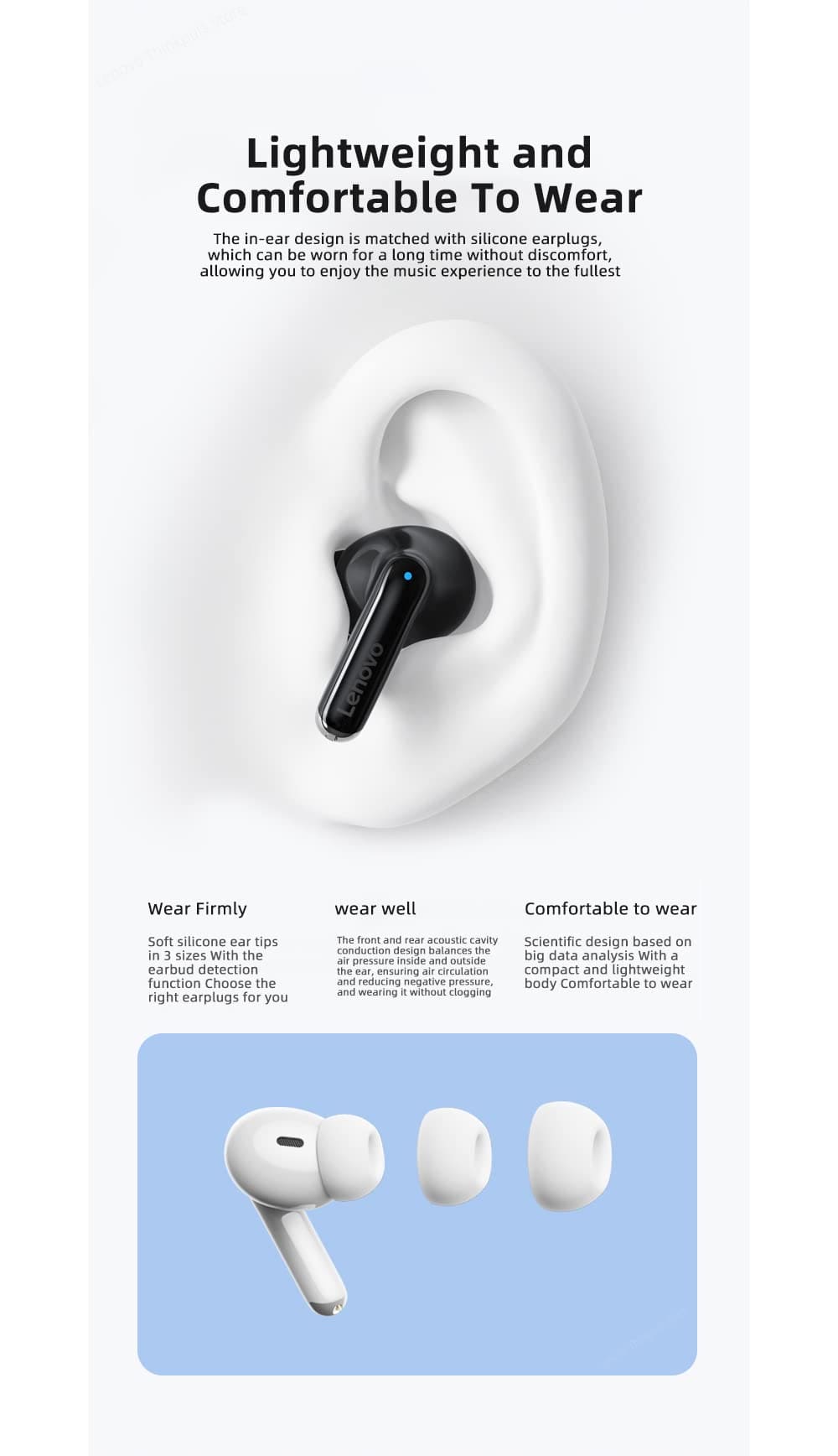 ae:ther Lenovo XT88 Wireless Earbuds Bluetooth 5.3 Headphones in-Ear 20H Playtime USB-C Fast Charge Wireless Earphones Deep Bass Touch Control IPX5 Waterproof Sport Wireless Headphones